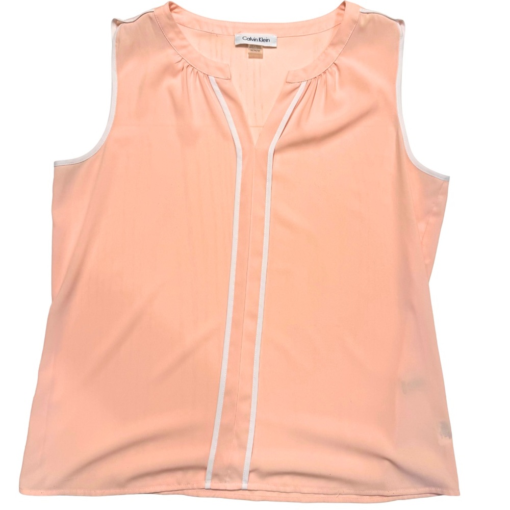 Calvin Klein Women's Sleeveless Sheer Peach Blouse Size Medium